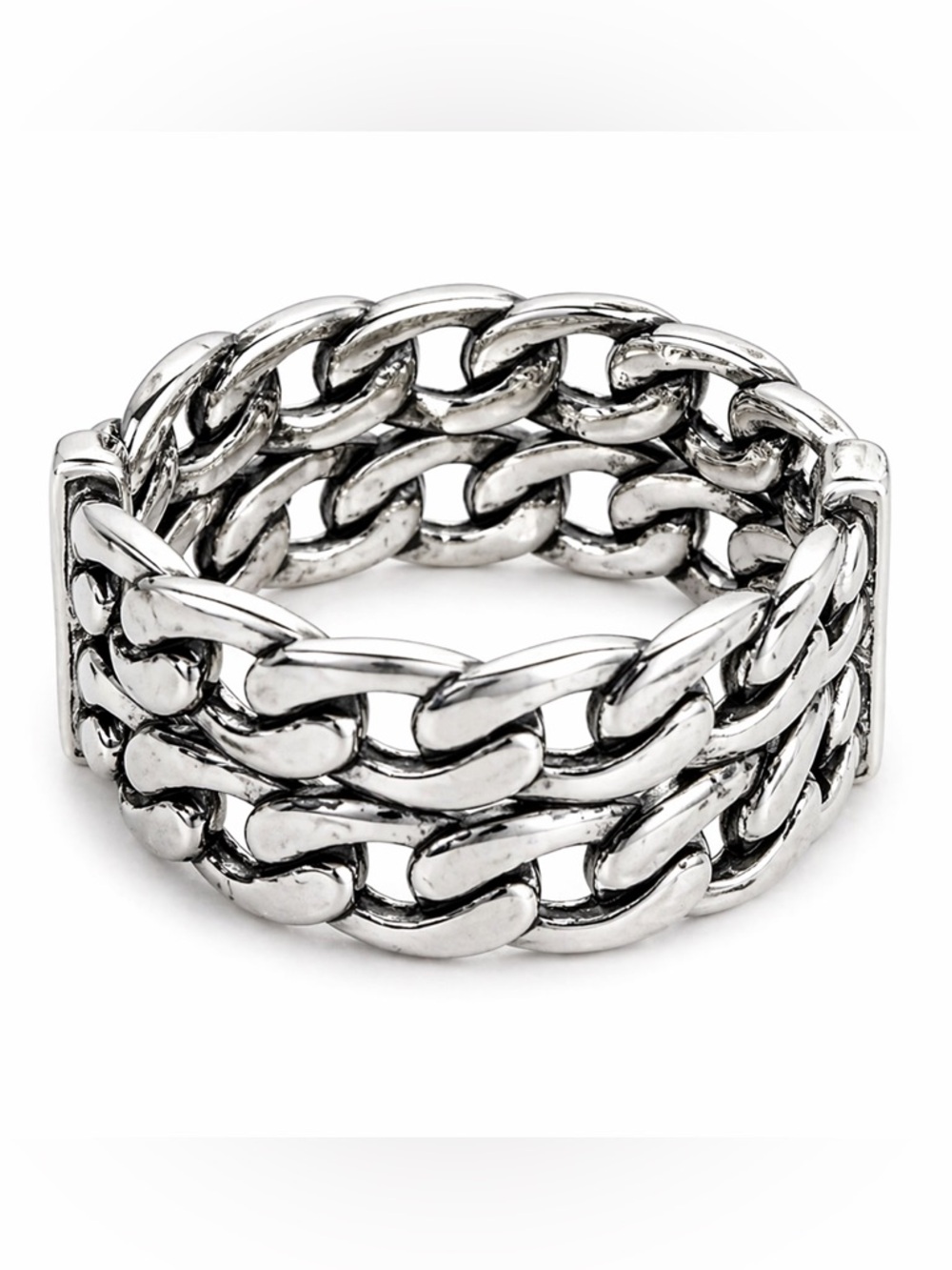 Yves Saint Laurent Paris YSL Chain Link Wide Band Ring Silver S925 Statement OS - Picture 4 of 5